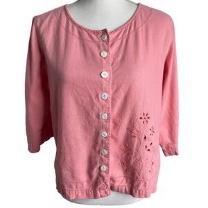 Erika Vintage Linen Blend Pink 3/4 Sleeve Button-Up Shirt